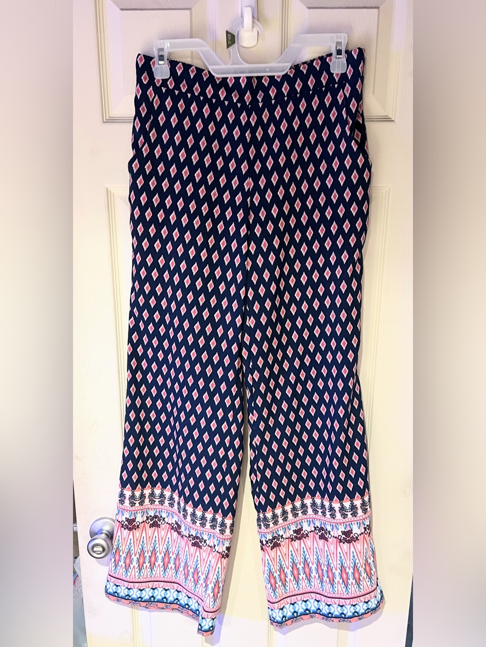 Women's Navy and Pink Printed Wide-Leg Jumpsuit Pants Size Medium